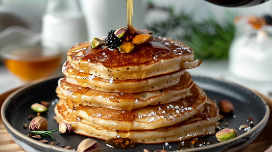 Mushroom & Cinnamon Pancakes with Honey & Pistachios