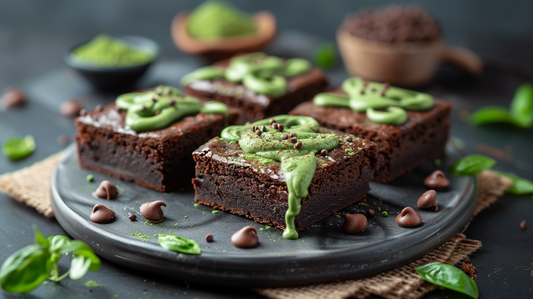 Mushroom Powder Chocolate Brownies with Velvety Matcha Cream