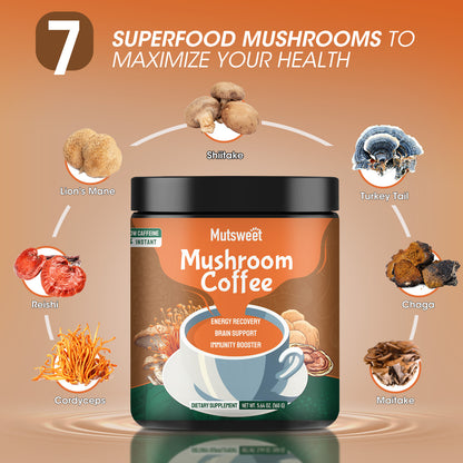 Mutsweet 13 in 1 Mushroom Coffee Powder with Adaptogens Rhodiola for Immune Energy