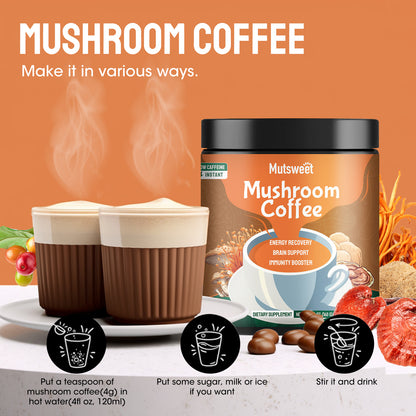 Mutsweet 13 in 1 Mushroom Coffee Powder with Adaptogens Rhodiola for Immune Energy