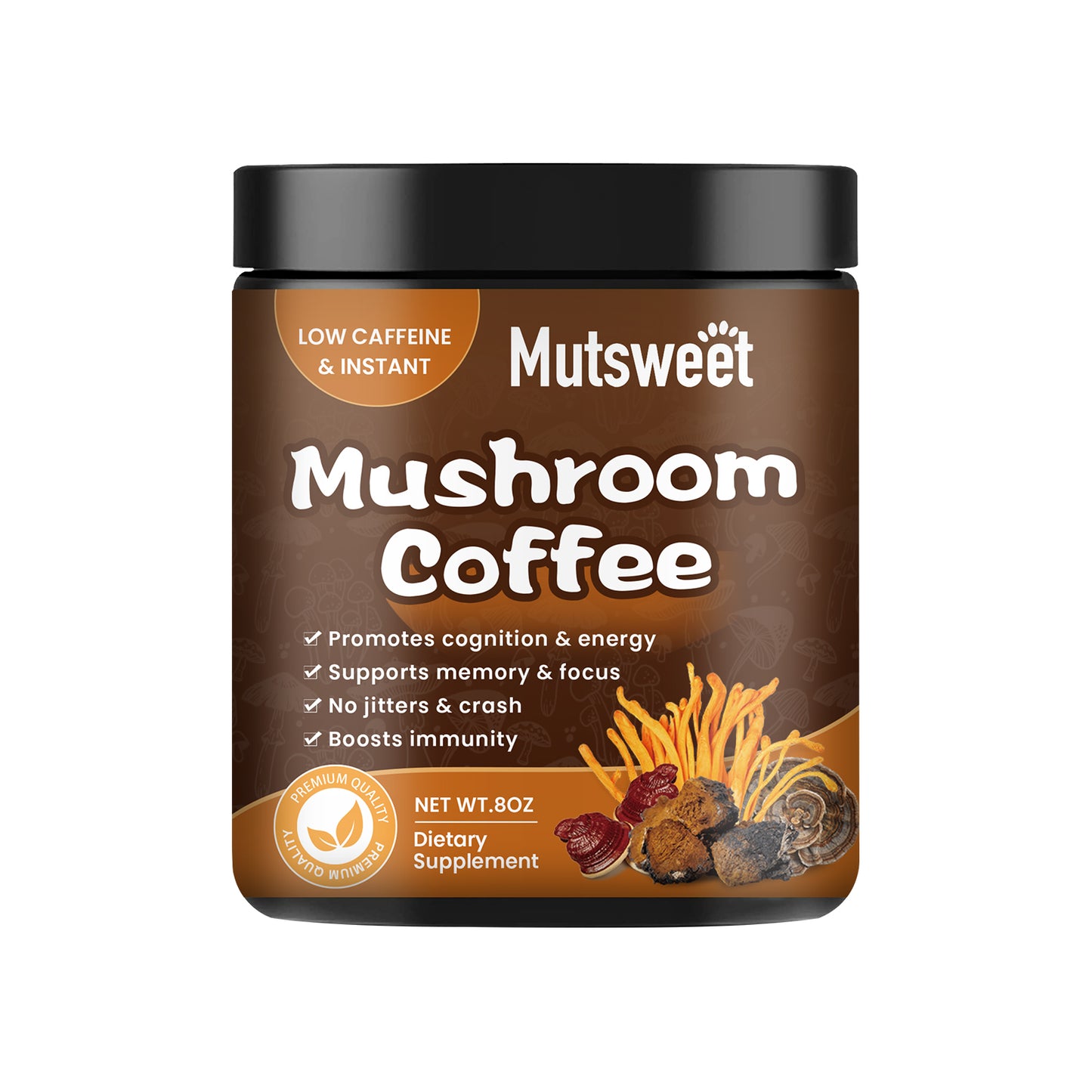 Mutsweet Mushroom Coffee Powder Blend Supplement for Smoothies Latte