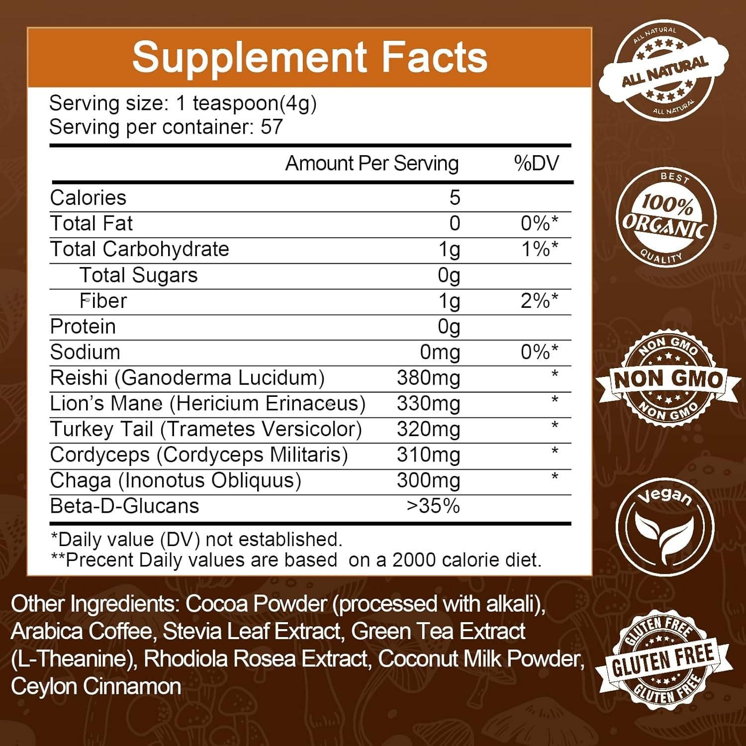 Mutsweet Mushroom Coffee Powder Blend Supplement for Smoothies Latte