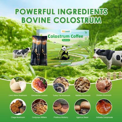 Colostrum Coffee with 10 Mushroom Blend- Lion's Mane, Chaga, Cordyceps, Turkey Tail, Reishi & Other for Energy, Focus, Memory, Immunity, Skin, Hair & Gut Health Support 15 Servings